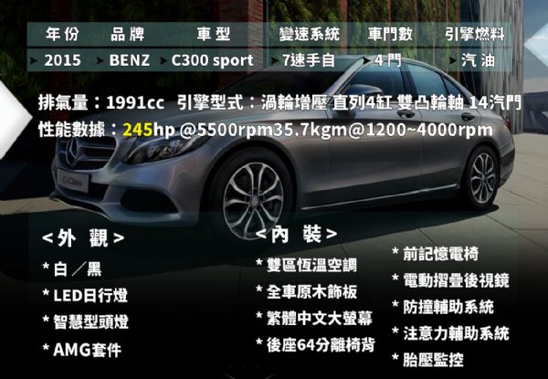 2015 賓士W205 C300 2.0 照片1